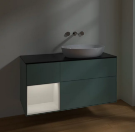 Тумба під раковину Villeroy & Boch Finion 120х50,1 см із підсвічуванням МДФ оливковий матовий лак/скло чорне матове FA42GFGM