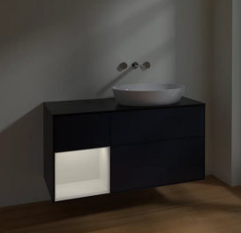 Тумба під раковину Villeroy & Boch Finion 120х50,1 см із підсвічуванням МДФ темно-синій матовий лак/скло чорне матов FA42GFHG