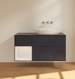 Тумба під раковину Villeroy & Boch Finion 120х50,1 см із підсвічуванням МДФ темно-синій матовий лак/скло чорне матов FA42GFHG