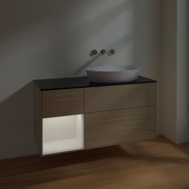 Тумба під раковину Villeroy & Boch Finion 120х50,1 см із підсвічуванням МДФ шпон дуба/скло чорне матове FA42GFPC