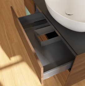 Тумба под раковину Villeroy & Boch Finion 120х50,1 см с подсветкой МДФ шпон грецкого ореха/стекло черное матовое FA42GMGN