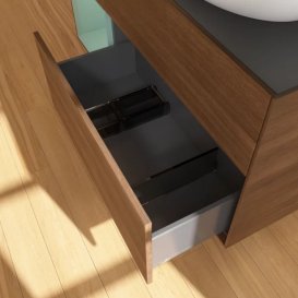 Тумба под раковину Villeroy & Boch Finion 120х50,1 см с подсветкой МДФ шпон грецкого ореха/стекло черное матовое FA42GMGN