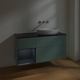 Тумба під раковину Villeroy & Boch Finion 120х50,1 см із підсвічуванням МДФ оливковий матовий лак/скло чорне матове FA42HGGM