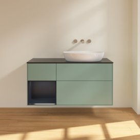 Тумба під раковину Villeroy & Boch Finion 120х50,1 см із підсвічуванням МДФ оливковий матовий лак/скло чорне матове FA42HGGM