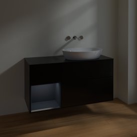 Тумба под раковину Villeroy & Boch Finion 120х50,1 см с подсветкой МДФ черный матовый лак/стекло черное матовое FA42HGPD