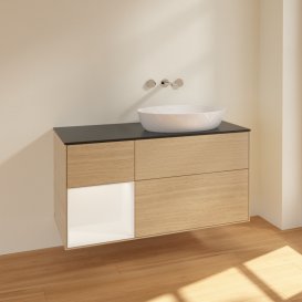 Тумба під раковину Villeroy & Boch Finion 120х50,1 см із підсвічуванням МДФ шпон дуба/скло чорне матове FA42MTPC