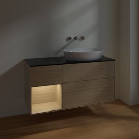 Тумба під раковину Villeroy & Boch Finion 120х50,1 см із підсвічуванням МДФ шпон дуба/скло чорне матове FA42PCPC