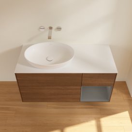 Тумба под раковину Villeroy & Boch Finion 120х50,1 см с подсветкой МДФ шпон грецкого ореха/стекло белое матовое FA51GKGN