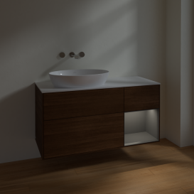 Тумба под раковину Villeroy & Boch Finion 120х50,1 см с подсветкой МДФ шпон грецкого ореха/стекло белое матовое FA51GKGN