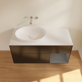 Тумба під раковину Villeroy & Boch Finion 120х50,1 см із підсвічуванням МДФ чорний матовий лак/скло біле матове FA51GKPD