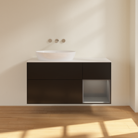 Тумба під раковину Villeroy & Boch Finion 120х50,1 см із підсвічуванням МДФ чорний матовий лак/скло біле матове FA51GKPD