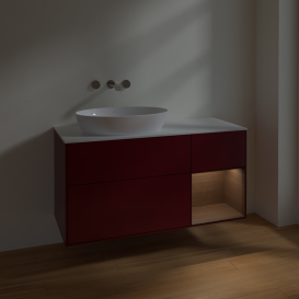 Тумба під раковину Villeroy & Boch Finion 120х50,1 см з підсвічуванням МДФ півонія матовий лак/скло біле матове FA51GNHB