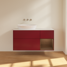 Тумба під раковину Villeroy & Boch Finion 120х50,1 см з підсвічуванням МДФ півонія матовий лак/скло біле матове FA51GNHB