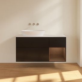 Тумба под раковину Villeroy & Boch Finion 120х50,1 см с подсветкой МДФ черный матовый лак/стекло белое матовое FA51GNPD