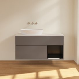 Тумба під раковину Villeroy & Boch Finion 120х50,1 см з підсвічуванням антрацит матовий лак/скло біле матове FA51PDGK