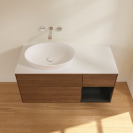 Тумба під раковину Villeroy & Boch Finion 120х50,1 см із підсвічуванням МДФ шпон волоського горіха/скло біле матове FA51PDGN