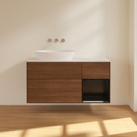 Тумба під раковину Villeroy & Boch Finion 120х50,1 см із підсвічуванням МДФ шпон волоського горіха/скло біле матове FA51PDGN