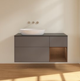 Тумба під раковину Villeroy & Boch Finion 120х50,1 см з підсвічуванням антрацит матовий лак/скло чорне матове FA52GNGK