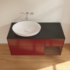 Тумба під раковину Villeroy & Boch Finion 120х50,1 см з підсвічуванням МДФ півонія матовий лак/скло чорне матове FA52GNHB