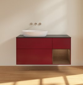 Тумба під раковину Villeroy & Boch Finion 120х50,1 см з підсвічуванням МДФ півонія матовий лак/скло чорне матове FA52GNHB