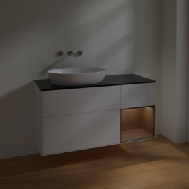 Тумба под раковину Villeroy & Boch Finion 120х50,1 см с подсветкой МДФ белый матовый лак/стекло черное матовое FA52GNMT