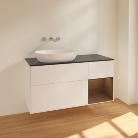 Тумба под раковину Villeroy & Boch Finion 120х50,1 см с подсветкой МДФ белый матовый лак/стекло черное матовое FA52GNMT