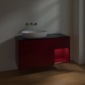 Тумба под раковину Villeroy & Boch Finion 120х50,1 см с подсветкой МДФ пион матовый лак/стекло черное матовое FA52HBHB