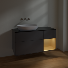 Тумба під раковину Villeroy & Boch Finion 120х50,1 см з підсвічуванням антрацит матовий лак/скло чорне матове FA52HFGK