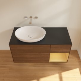 Тумба під раковину Villeroy & Boch Finion 120х50,1 см з підсвічуванням МДФ шпон волоського горіха/скло чорне матове FA52HFGN