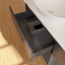 Тумба під раковину Villeroy & Boch Finion 120х50,1 см із підсвічуванням МДФ темно-синій матовий лак/скло біле матове FA51GKHG