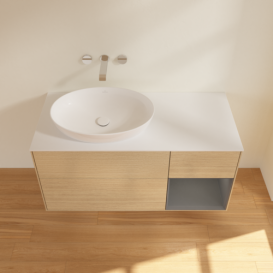 Тумба під раковину Villeroy & Boch Finion 120х50,1 см із підсвічуванням МДФ шпон дуба/скло біле матове FA51GKPC