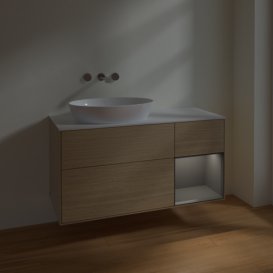 Тумба під раковину Villeroy & Boch Finion 120х50,1 см із підсвічуванням МДФ шпон дуба/скло біле матове FA51GKPC