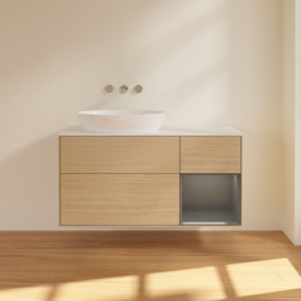 Тумба під раковину Villeroy & Boch Finion 120х50,1 см із підсвічуванням МДФ шпон дуба/скло біле матове FA51GKPC