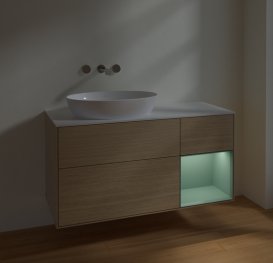 Тумба под раковину Villeroy & Boch Finion 120х50,1 см с подсветкой МДФ шпон дуба/стекло белое матовое FA51GMPC