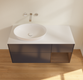 Тумба під раковину Villeroy & Boch Finion 120х50,1 см із підсвічуванням МДФ темно-синій матовий лак/скло біле матове FA51GNHG