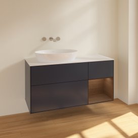 Тумба під раковину Villeroy & Boch Finion 120х50,1 см із підсвічуванням МДФ темно-синій матовий лак/скло біле матове FA51GNHG