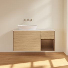 Тумба под раковину Villeroy & Boch Finion 120х50,1 см с подсветкой МДФ шпон дуба/стекло белое матовое FA51GNPC