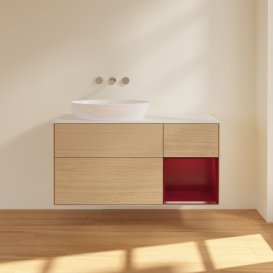 Тумба під раковину Villeroy & Boch Finion 120х50,1 см із підсвічуванням МДФ шпон дуба/скло біле матове FA51HBPC