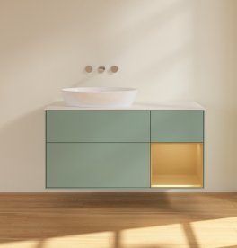 Тумба под раковину Villeroy & Boch Finion 120х50,1 см с подсветкой МДФ оливковый матовый лак/стекло белое матовое FA51HFGM