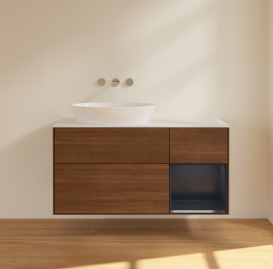 Тумба под раковину Villeroy & Boch Finion 120х50,1 см с подсветкой МДФ шпон грецкого ореха/стекло белое матовое FA51HGGN