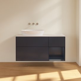 Тумба під раковину Villeroy & Boch Finion 120х50,1 см із підсвічуванням МДФ темно-синій матовий лак/скло біле матове FA51HGHG