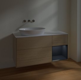 Тумба під раковину Villeroy & Boch Finion 120х50,1 см із підсвічуванням МДФ шпон дуба/скло біле матове FA51HGPC