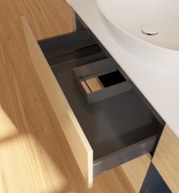 Тумба під раковину Villeroy & Boch Finion 120х50,1 см із підсвічуванням МДФ шпон дуба/скло біле матове FA51HGPC