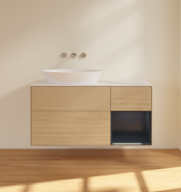 Тумба під раковину Villeroy & Boch Finion 120х50,1 см із підсвічуванням МДФ шпон дуба/скло біле матове FA51HGPC