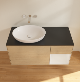 Тумба під раковину Villeroy & Boch Finion 120х50,1 см із підсвічуванням МДФ шпон дуба/скло чорне матове FA52GFPC