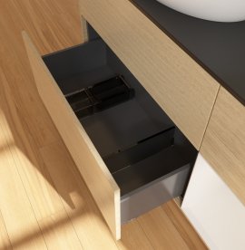 Тумба під раковину Villeroy & Boch Finion 120х50,1 см із підсвічуванням МДФ шпон дуба/скло чорне матове FA52GFPC