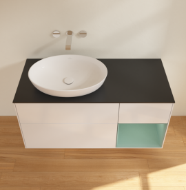 Тумба под раковину Villeroy & Boch Finion 120х50,1 см с подсветкой МДФ глянцевый белый лак/стекло черное матовое FA52GMGF