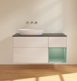 Тумба под раковину Villeroy & Boch Finion 120х50,1 см с подсветкой МДФ глянцевый белый лак/стекло черное матовое FA52GMGF