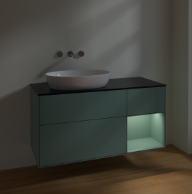 Тумба под раковину Villeroy & Boch Finion 120х50,1 см с подсветкой МДФ оливковый матовый лак/стекло черное матовое FA52GMGM