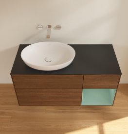 Тумба под раковину Villeroy & Boch Finion 120х50,1 см с подсветкой МДФ шпон грецкого ореха/стекло черное матовое FA52GMGN